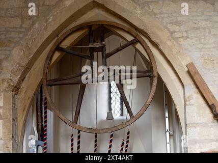 The bell ringing chamber, St. Mary`s Church, Halford, Warwickshire, England, UK Stock Photo